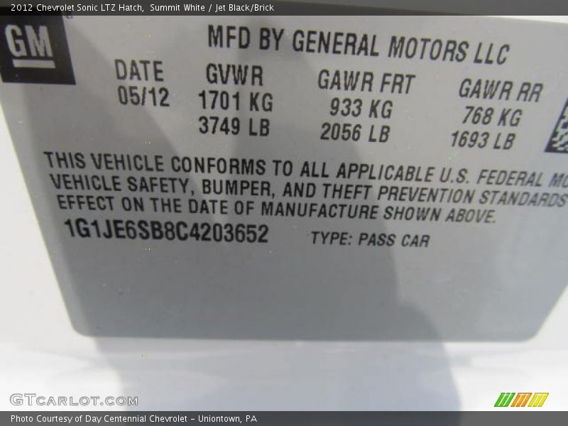 Summit White / Jet Black/Brick 2012 Chevrolet Sonic LTZ Hatch
