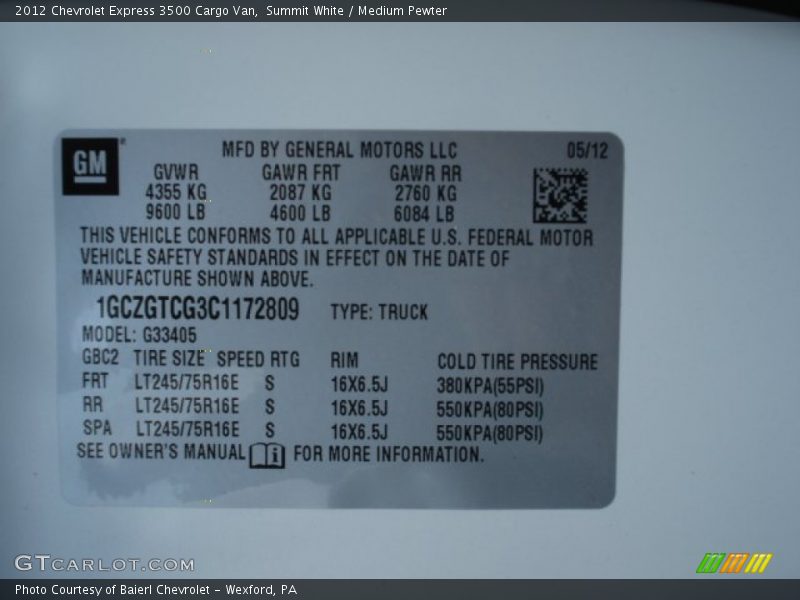 Summit White / Medium Pewter 2012 Chevrolet Express 3500 Cargo Van