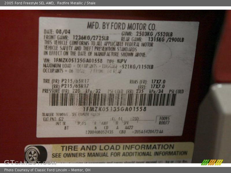 Redfire Metallic / Shale 2005 Ford Freestyle SEL AWD