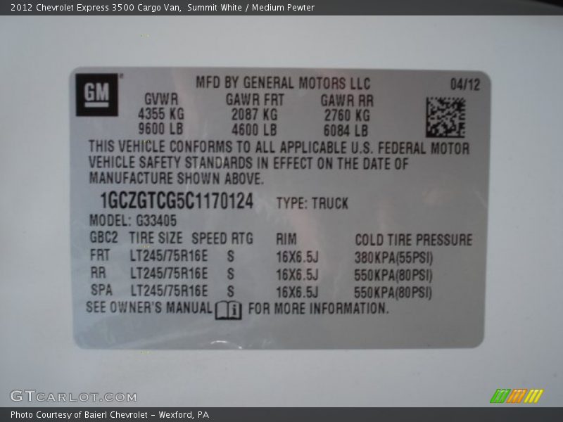 Summit White / Medium Pewter 2012 Chevrolet Express 3500 Cargo Van