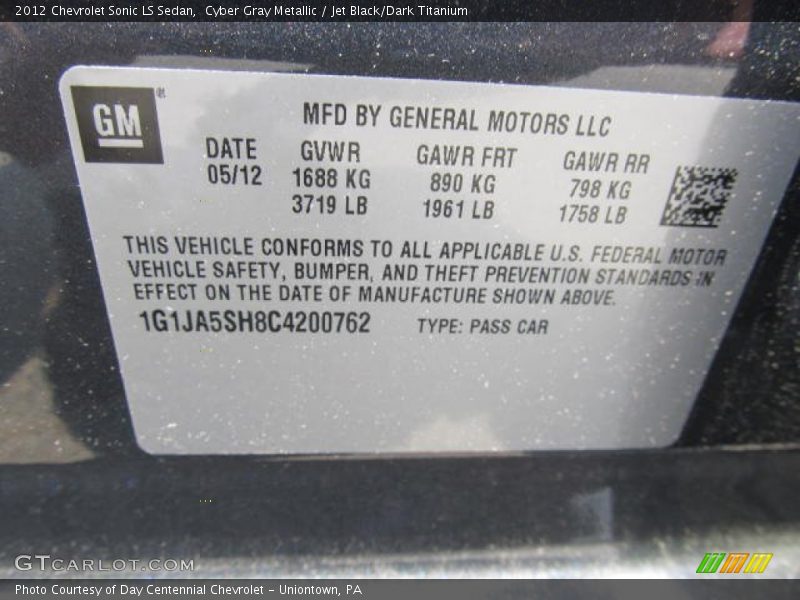 Cyber Gray Metallic / Jet Black/Dark Titanium 2012 Chevrolet Sonic LS Sedan