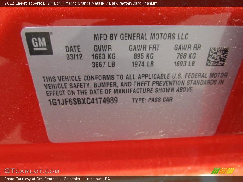 Inferno Orange Metallic / Dark Pewter/Dark Titanium 2012 Chevrolet Sonic LTZ Hatch