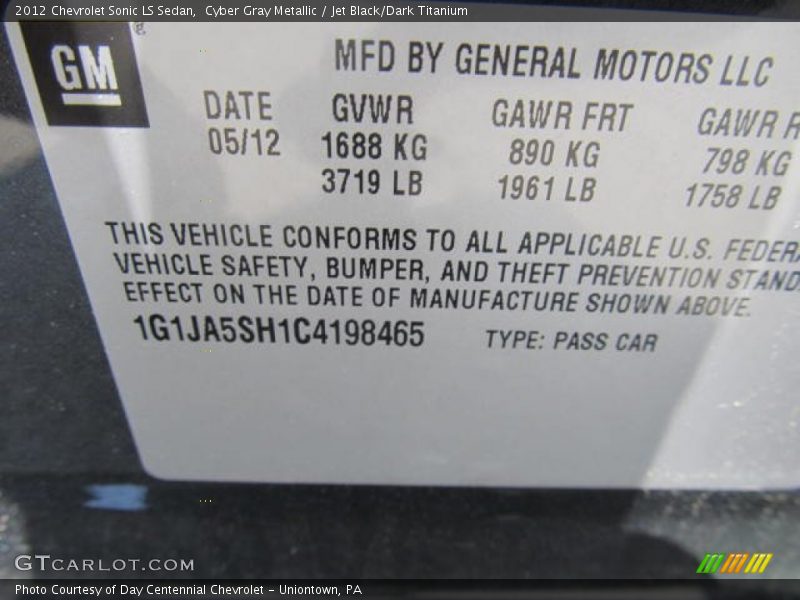 Cyber Gray Metallic / Jet Black/Dark Titanium 2012 Chevrolet Sonic LS Sedan