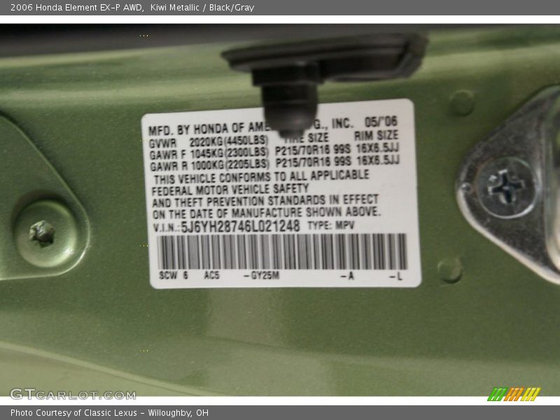 2006 Element EX-P AWD Kiwi Metallic Color Code GY25M
