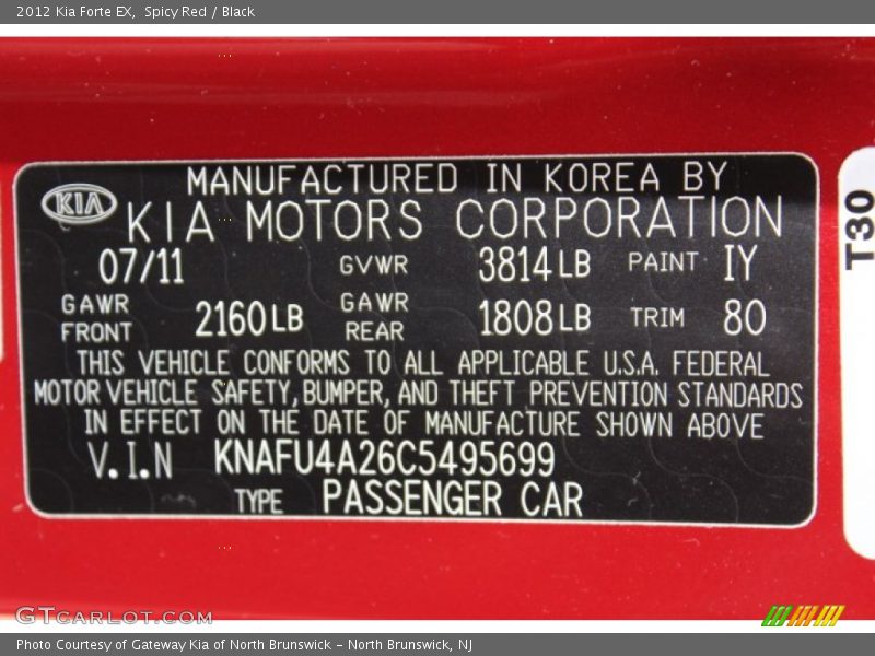 Spicy Red / Black 2012 Kia Forte EX