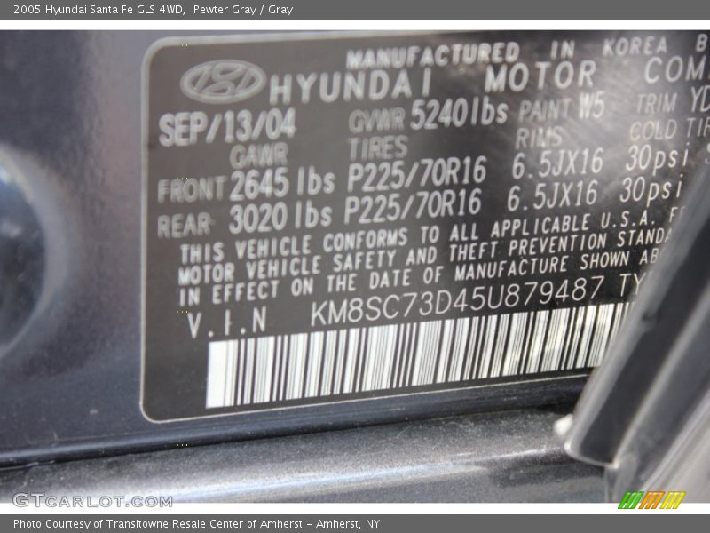 2005 Santa Fe GLS 4WD Pewter Gray Color Code W5
