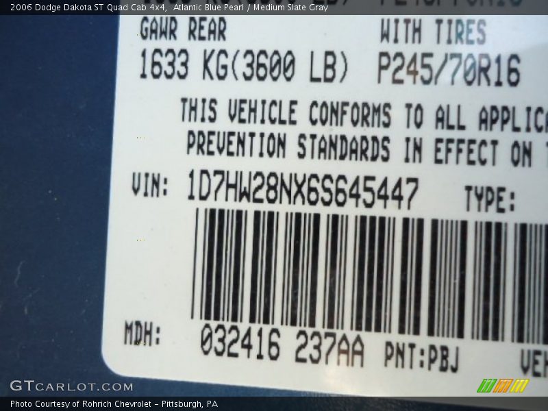 Atlantic Blue Pearl / Medium Slate Gray 2006 Dodge Dakota ST Quad Cab 4x4