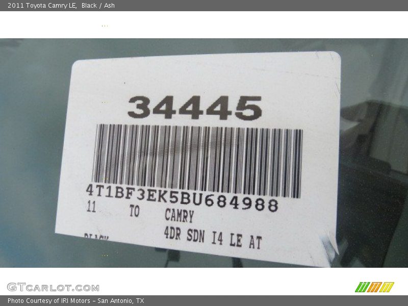 Black / Ash 2011 Toyota Camry LE