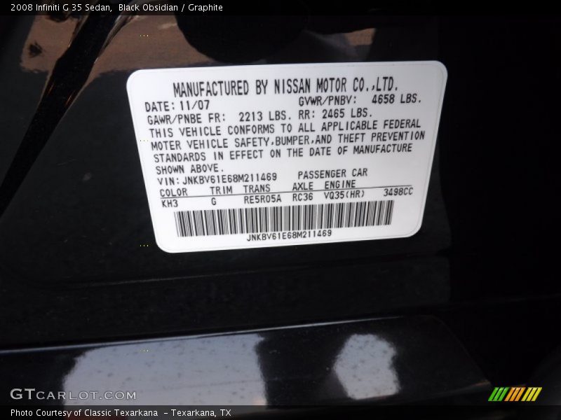Black Obsidian / Graphite 2008 Infiniti G 35 Sedan