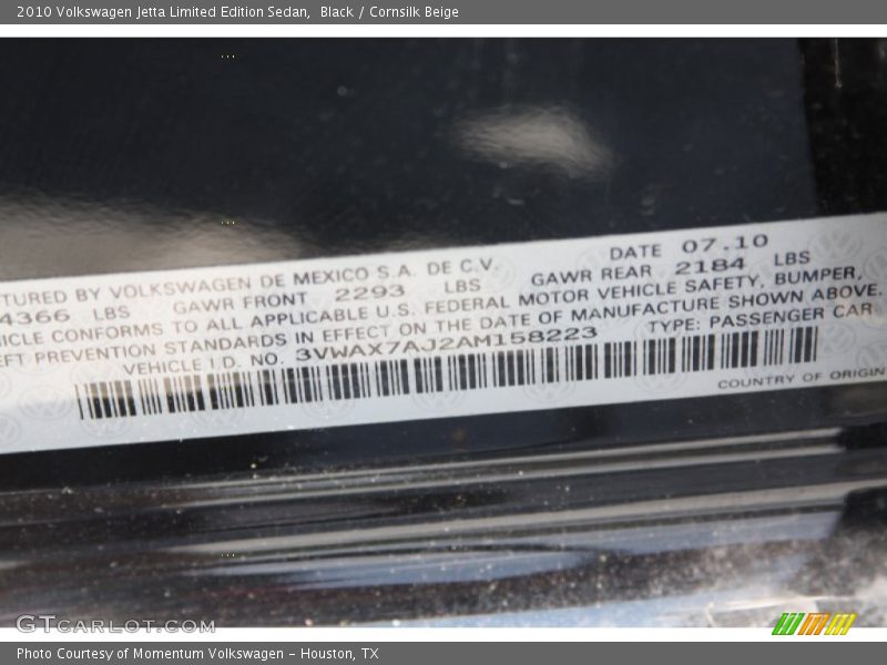 Black / Cornsilk Beige 2010 Volkswagen Jetta Limited Edition Sedan