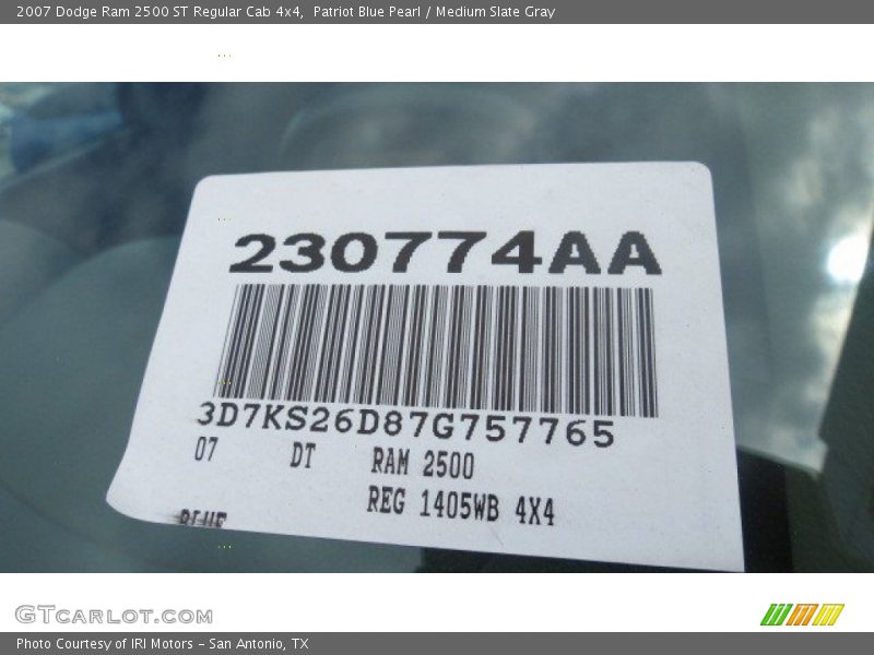 Info Tag of 2007 Ram 2500 ST Regular Cab 4x4