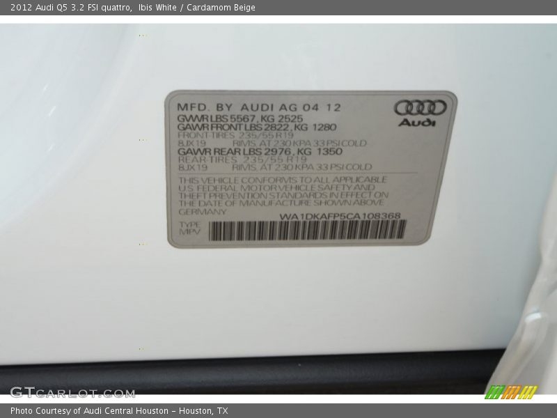 Ibis White / Cardamom Beige 2012 Audi Q5 3.2 FSI quattro