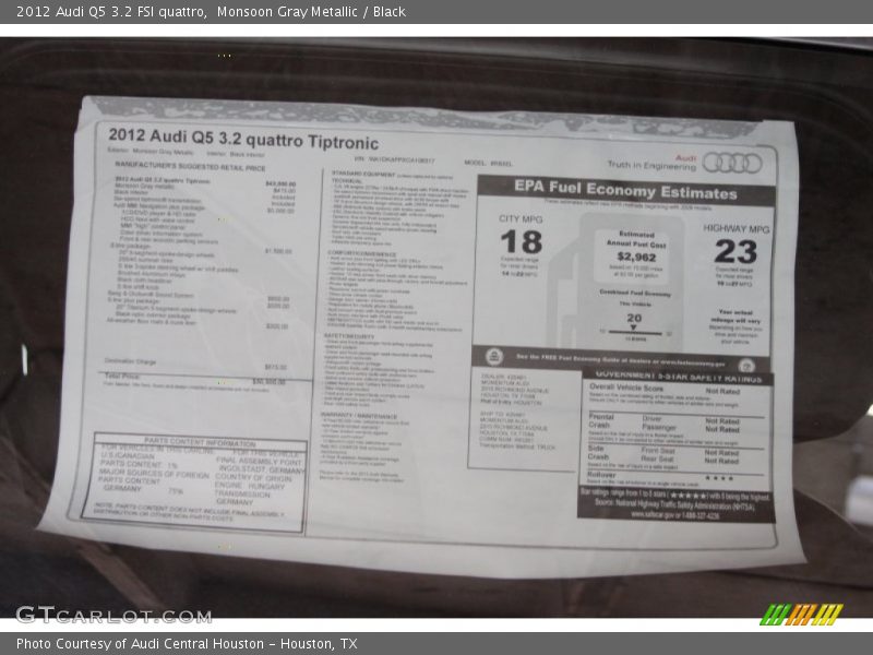 Monsoon Gray Metallic / Black 2012 Audi Q5 3.2 FSI quattro