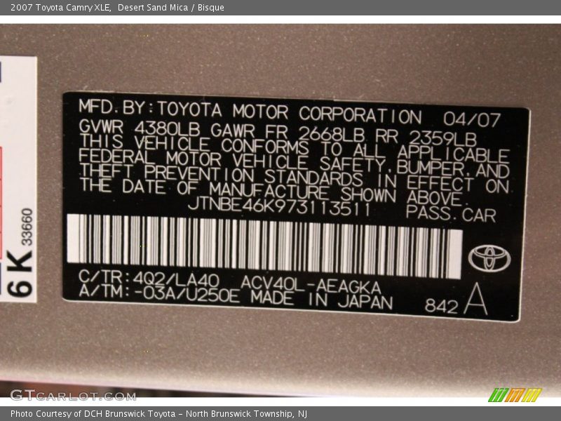 Desert Sand Mica / Bisque 2007 Toyota Camry XLE