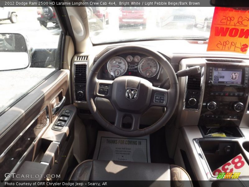 Bright White / Light Pebble Beige/Bark Brown 2012 Dodge Ram 2500 HD Laramie Longhorn Crew Cab 4x4