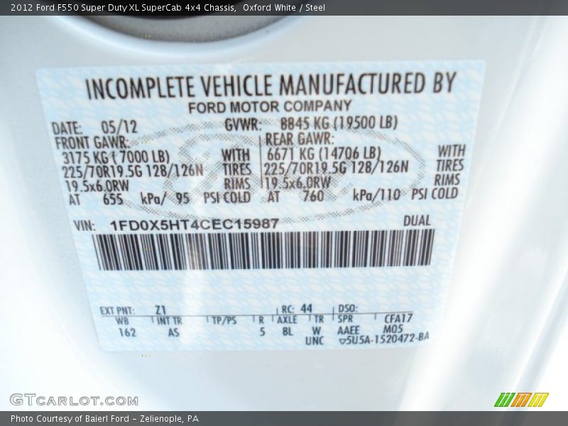 Oxford White / Steel 2012 Ford F550 Super Duty XL SuperCab 4x4 Chassis