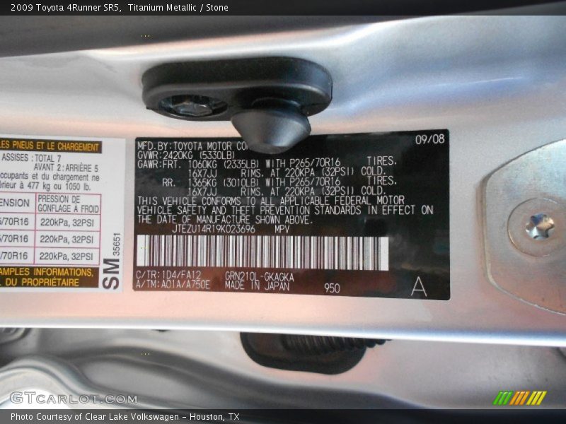 Titanium Metallic / Stone 2009 Toyota 4Runner SR5