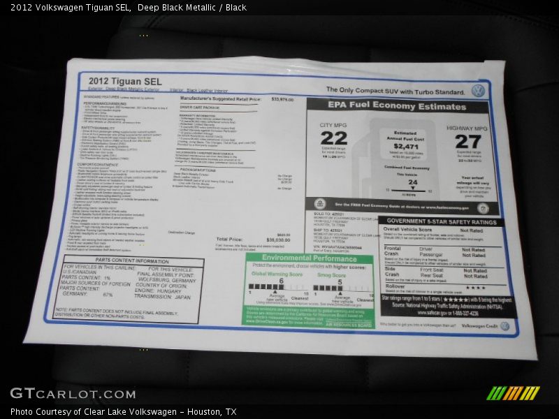  2012 Tiguan SEL Window Sticker