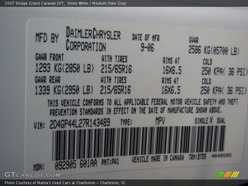 Stone White / Medium Slate Gray 2007 Dodge Grand Caravan SXT
