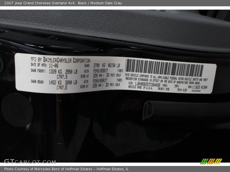 Black / Medium Slate Gray 2007 Jeep Grand Cherokee Overland 4x4
