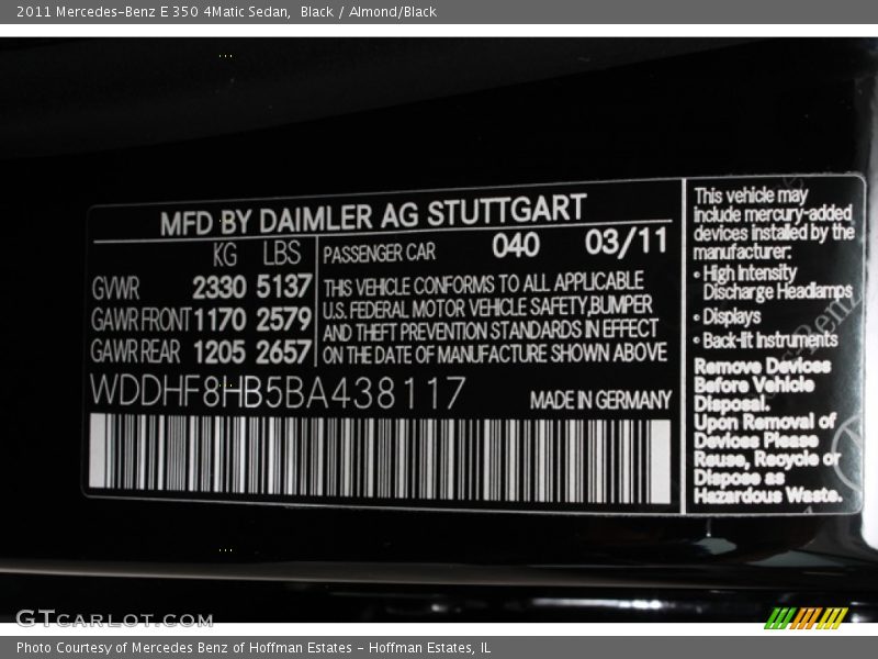 Black / Almond/Black 2011 Mercedes-Benz E 350 4Matic Sedan