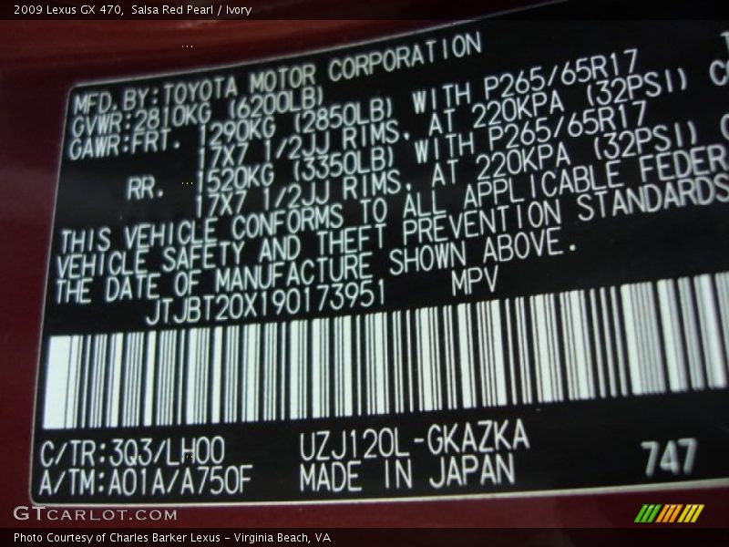 2009 GX 470 Salsa Red Pearl Color Code 3Q3