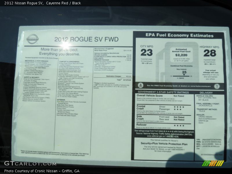  2012 Rogue SV Window Sticker