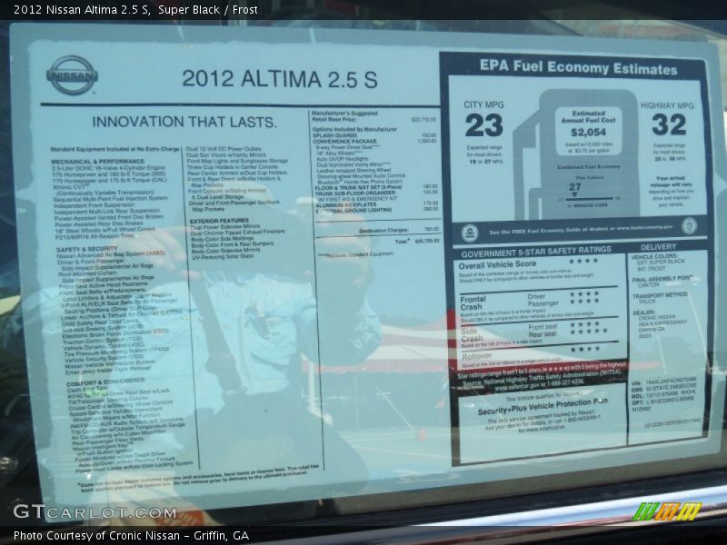  2012 Altima 2.5 S Window Sticker