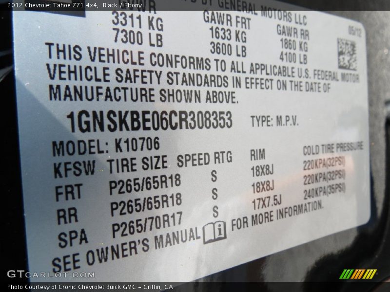 Black / Ebony 2012 Chevrolet Tahoe Z71 4x4