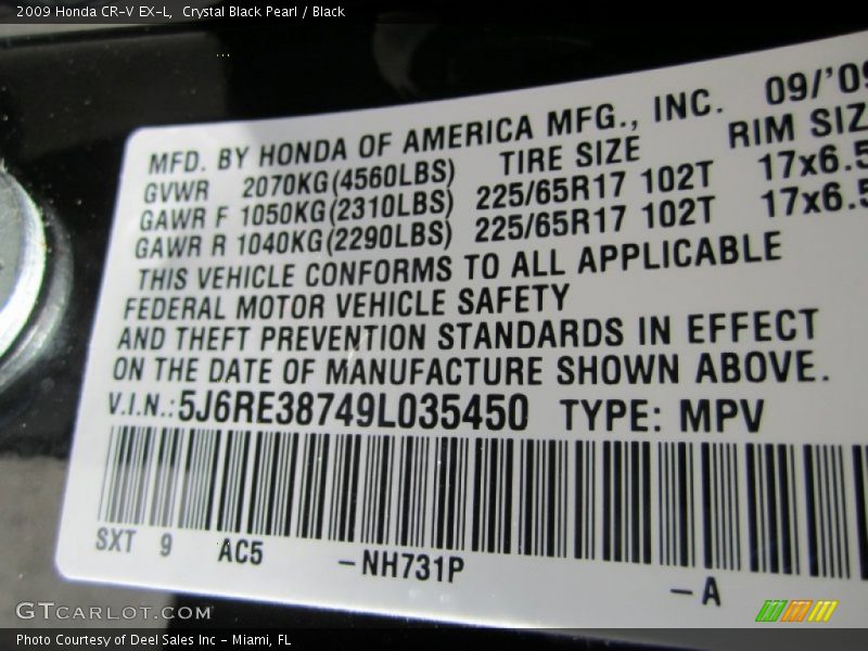Crystal Black Pearl / Black 2009 Honda CR-V EX-L