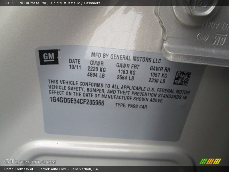 Gold Mist Metallic / Cashmere 2012 Buick LaCrosse FWD