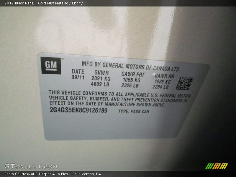 Gold Mist Metallic / Ebony 2012 Buick Regal