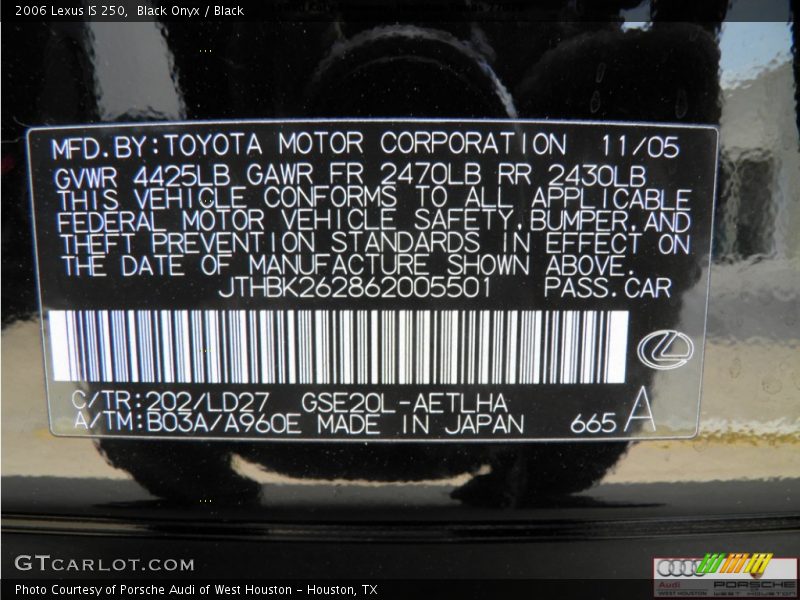 Black Onyx / Black 2006 Lexus IS 250