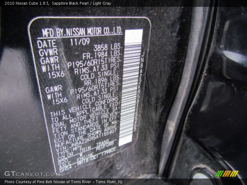 Sapphire Black Pearl / Light Gray 2010 Nissan Cube 1.8 S