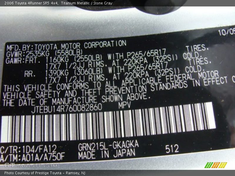 Titanium Metallic / Stone Gray 2006 Toyota 4Runner SR5 4x4