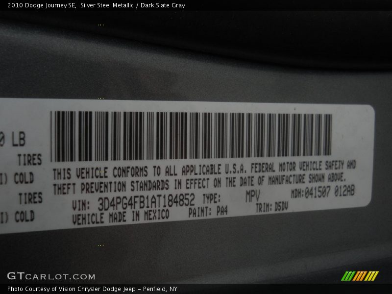 Silver Steel Metallic / Dark Slate Gray 2010 Dodge Journey SE