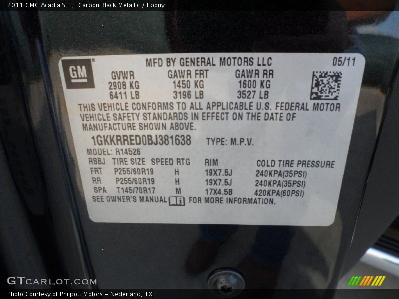 Carbon Black Metallic / Ebony 2011 GMC Acadia SLT