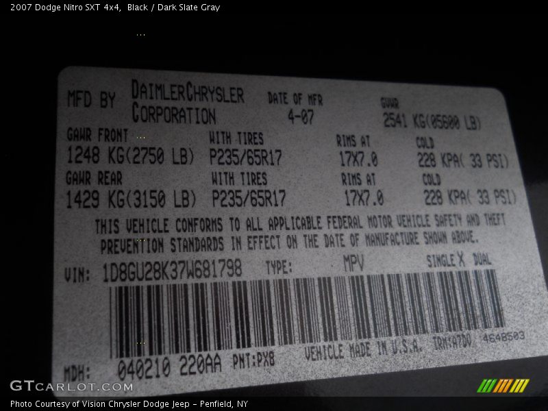 Black / Dark Slate Gray 2007 Dodge Nitro SXT 4x4