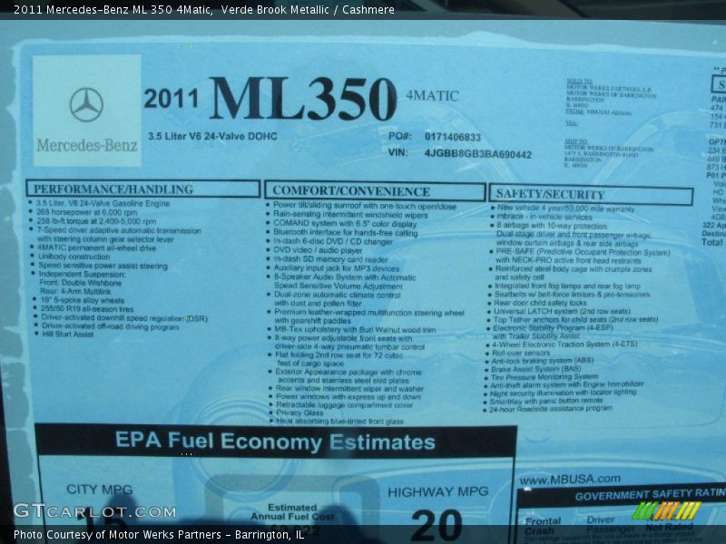  2011 ML 350 4Matic Window Sticker