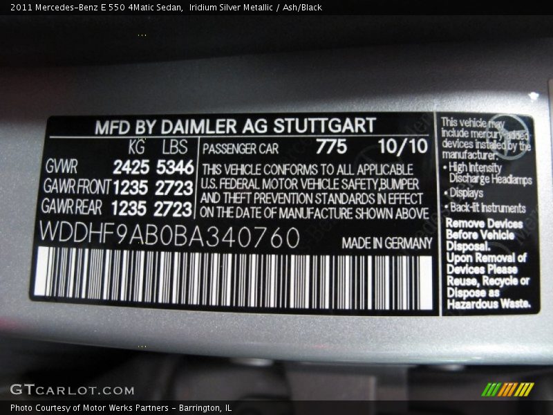 Iridium Silver Metallic / Ash/Black 2011 Mercedes-Benz E 550 4Matic Sedan