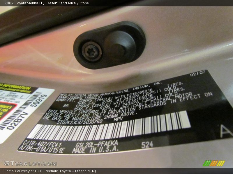 Desert Sand Mica / Stone 2007 Toyota Sienna LE