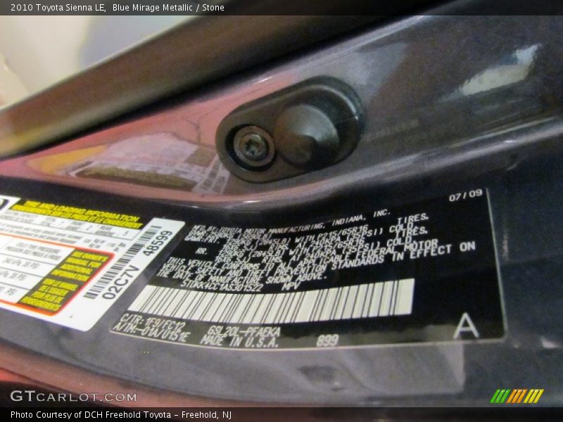 Blue Mirage Metallic / Stone 2010 Toyota Sienna LE