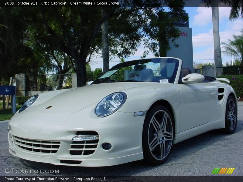 Cream White / Cocoa Brown 2009 Porsche 911 Turbo Cabriolet