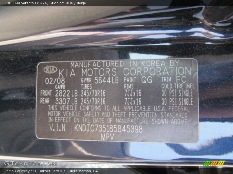Midnight Blue / Beige 2008 Kia Sorento LX 4x4