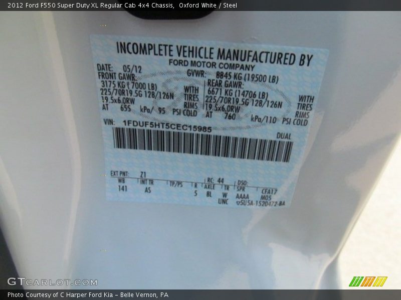 Oxford White / Steel 2012 Ford F550 Super Duty XL Regular Cab 4x4 Chassis