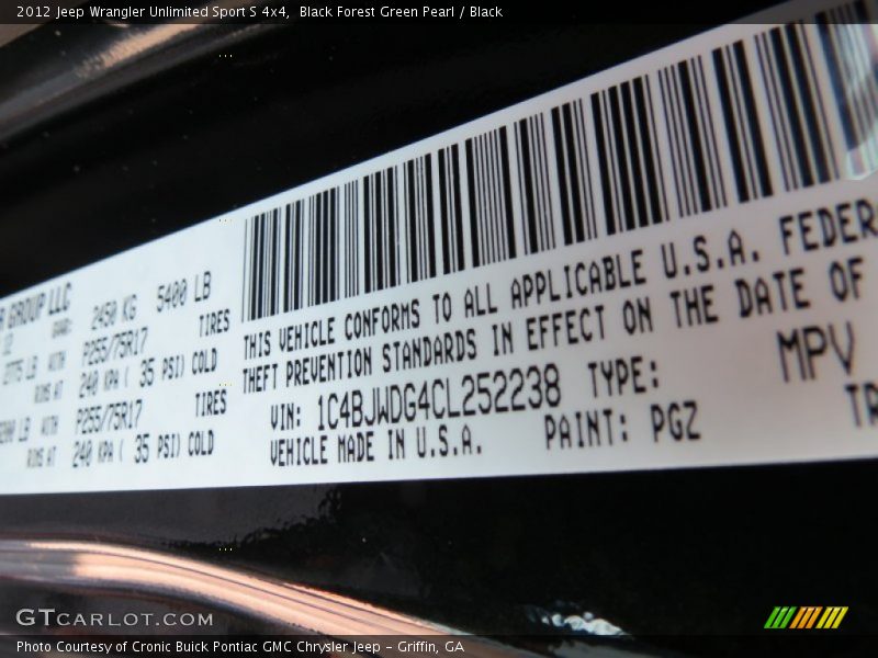 Black Forest Green Pearl / Black 2012 Jeep Wrangler Unlimited Sport S 4x4