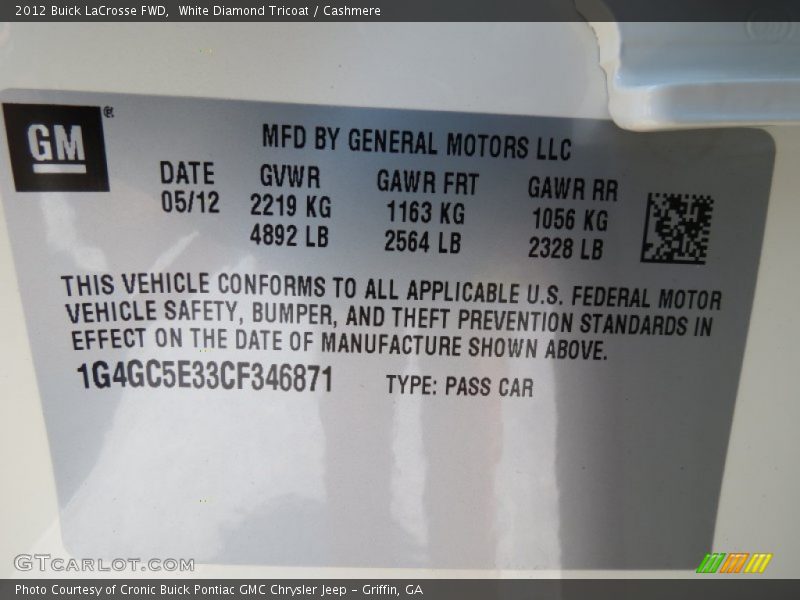 White Diamond Tricoat / Cashmere 2012 Buick LaCrosse FWD