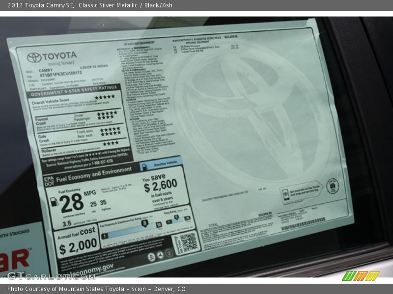 Classic Silver Metallic / Black/Ash 2012 Toyota Camry SE