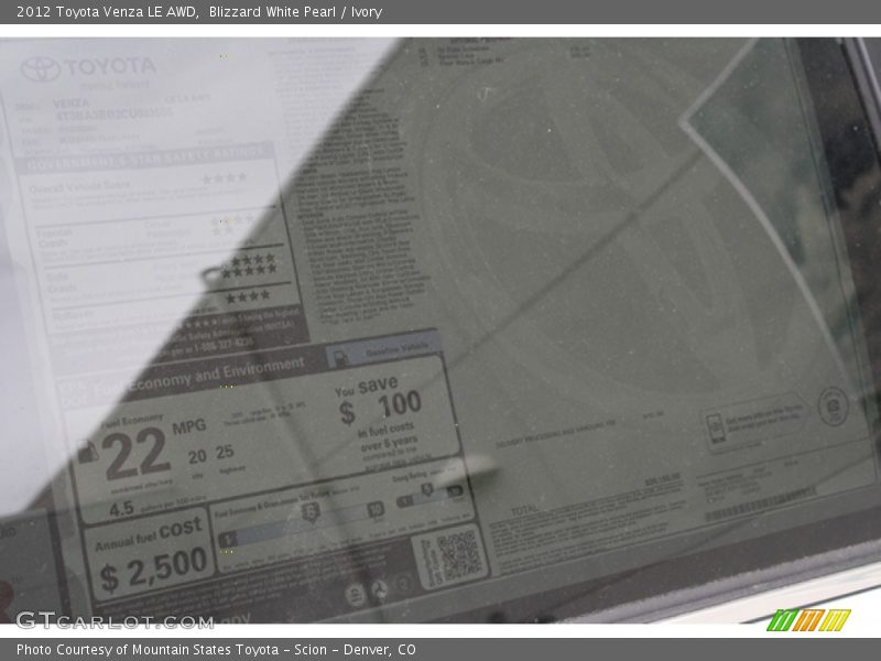 Blizzard White Pearl / Ivory 2012 Toyota Venza LE AWD