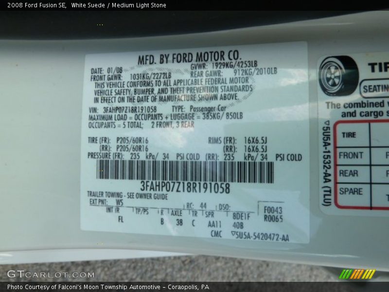 White Suede / Medium Light Stone 2008 Ford Fusion SE